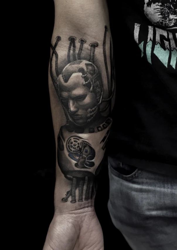 Biomechanical Robot, Cyberpunk tattoo on Forearm
