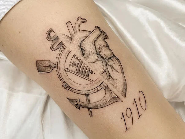 Illustrative Heart, Anchor tattoo on Forearm
