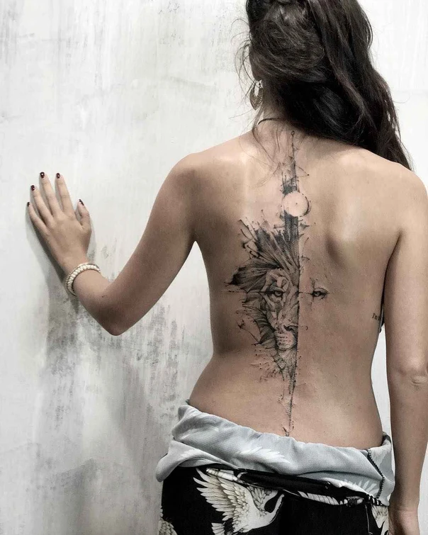 Sketch Lion, Geometric tattoo on Upper Back