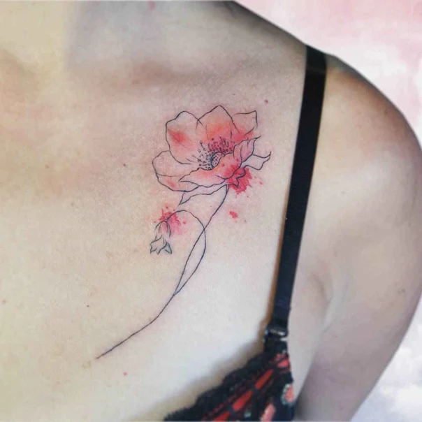 Fineline Flower tattoo on Collarbone