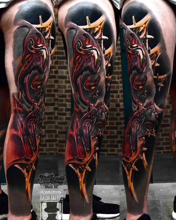 Biomechanical Abstract, Biomechanical tattoo on Full leg