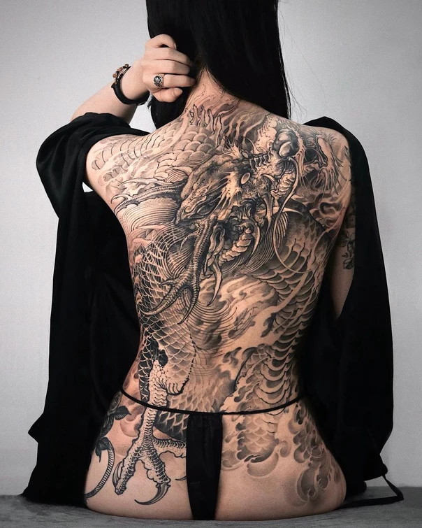 Japanese Dragon, Clouds tattoo on Full Back