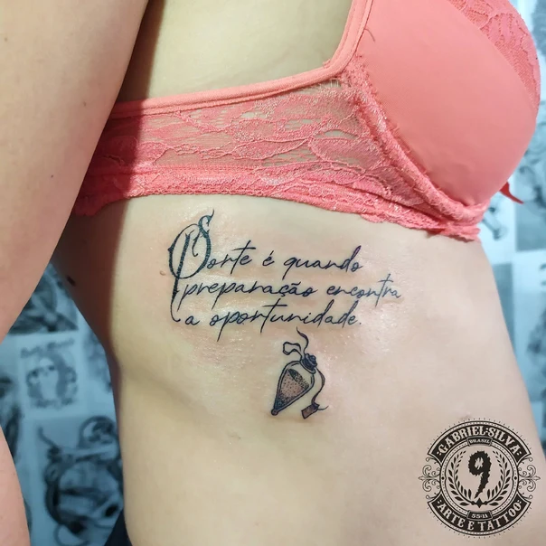 Calligraphy Text, Potion tattoo on Ribcage