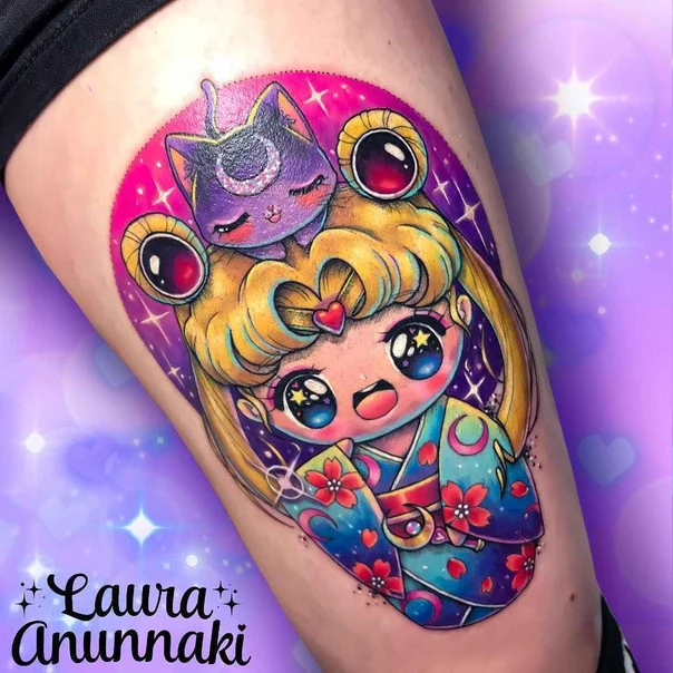 Anime Anime, Cat tattoo on Thigh