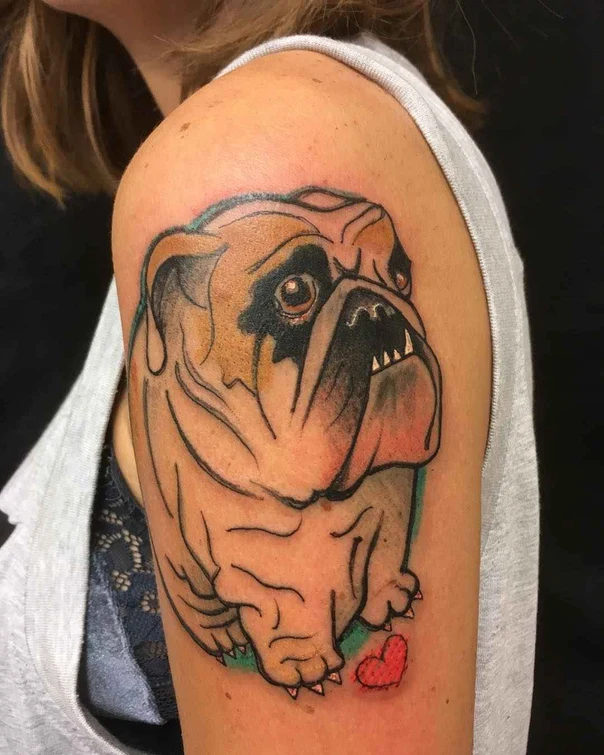 Illustrative Dog, Heart tattoo on Shoulder