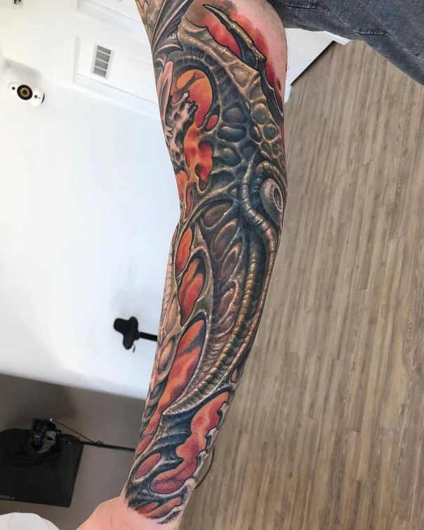 Biomechanical Organic, Alien tattoo on Full Sleeve