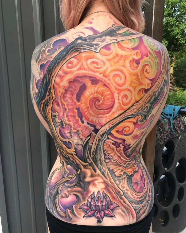 Abstract Lotus, Organic tattoo on Full Back