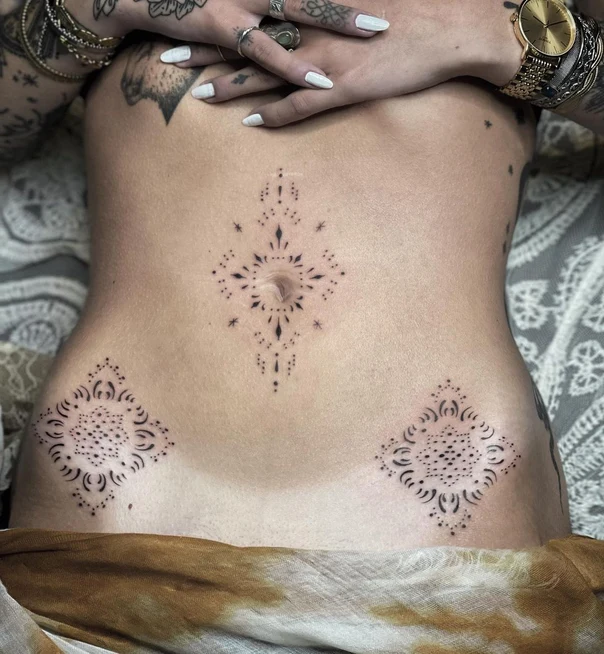 Ornamental Mandala, Geometric tattoo on Stomach
