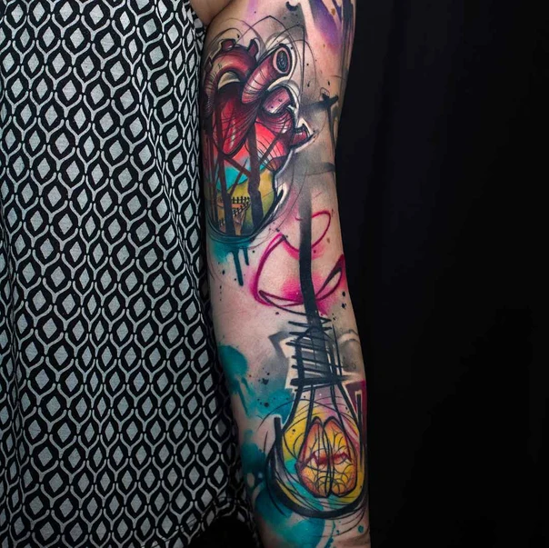 Abstract Heart, Lightbulb tattoo on Forearm
