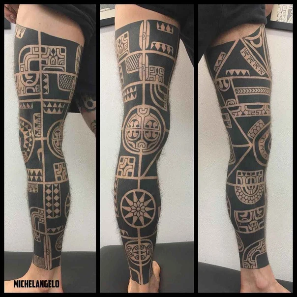 Blackwork Geometric, Tribal tattoo on Full leg