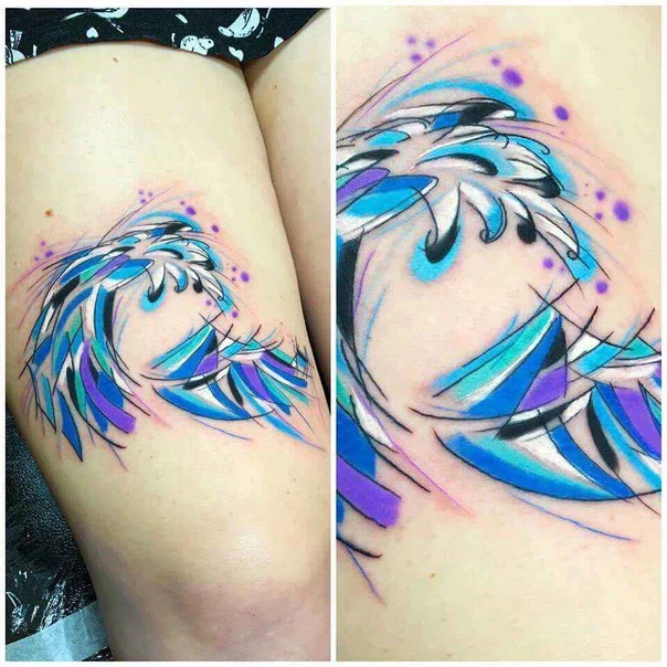 Abstract Wave tattoo on Thigh