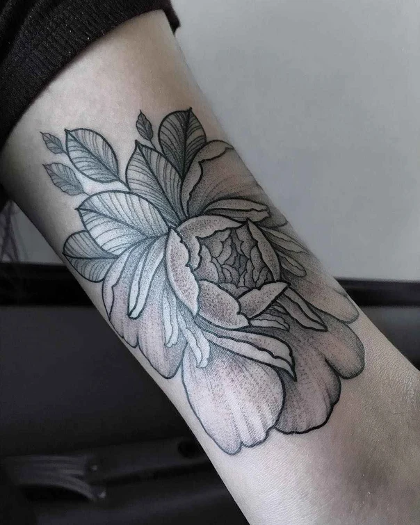 Botanic Flower, Leaves tattoo on Forearm