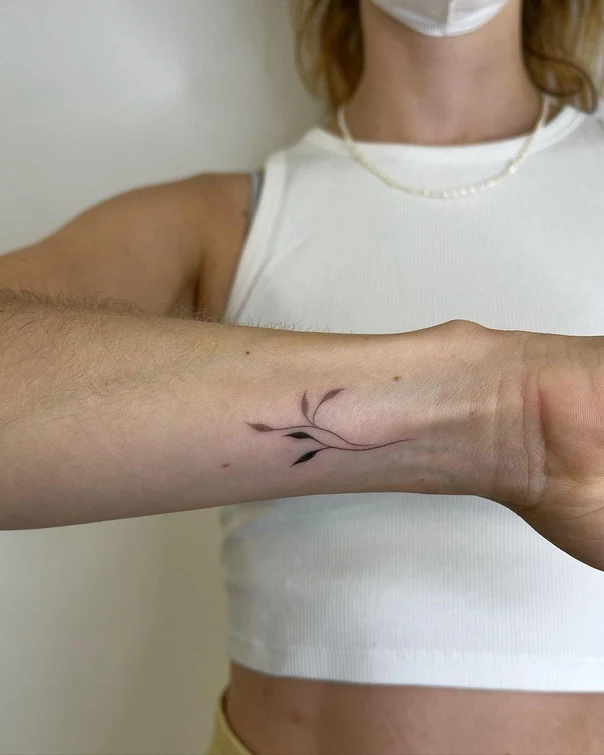 Fineline Leaf, Branch tattoo on Wrist