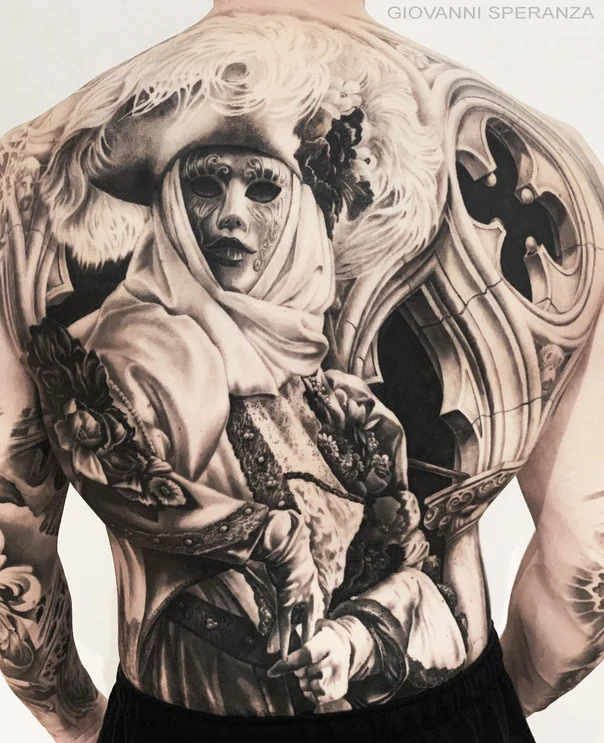 Realism Mask, Portrait tattoo on Full Back