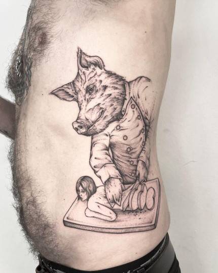 Татуировка мужская акварель на предплечье волк 1420