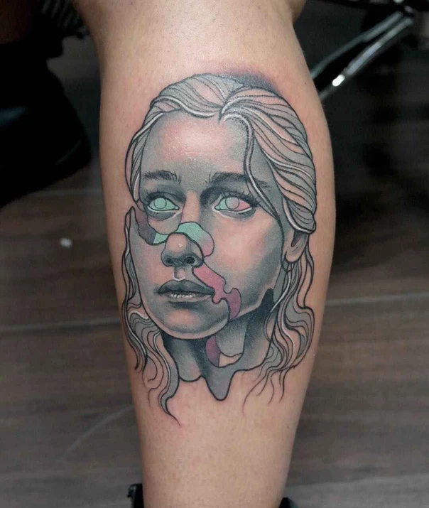 Realism Portrait tattoo on Calf