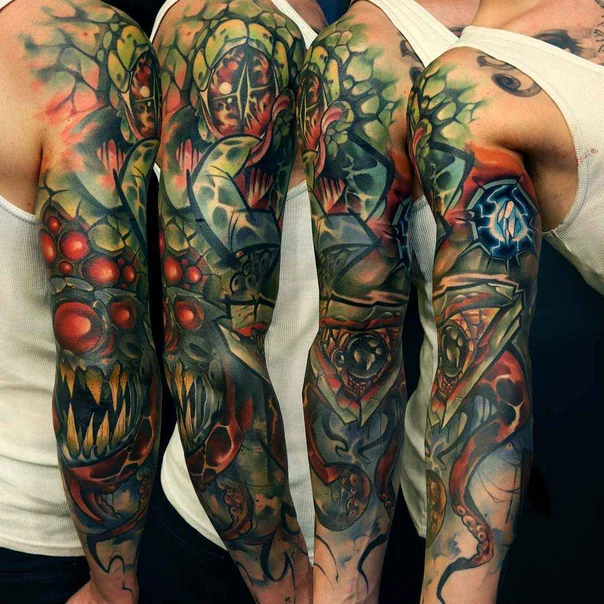 Biomechanical Monster, Geometric tattoo on Full Sleeve