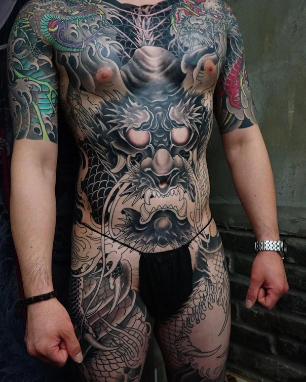 Japanese Dragon, Waves tattoo on Full body