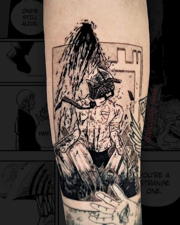 Anime Chainsaw man, Character tattoo on Forearm