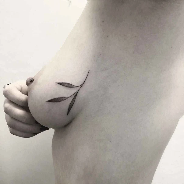 Fineline Leaves, Plant tattoo on Chest