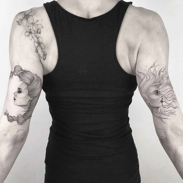 Fineline Portrait, Floral tattoo on Full Sleeve