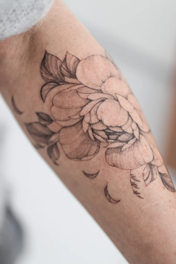 Botanic Flower, Leaves tattoo on Forearm