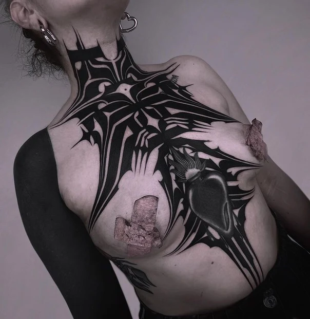 Blackwork Abstract, Heart tattoo on Chest