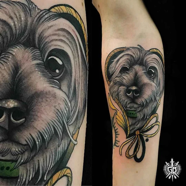 Neo Traditional Dog, Portrait tattoo on Forearm
