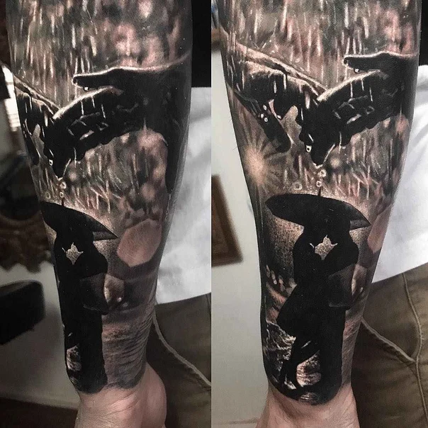Black & Grey Couple, Umbrella tattoo on Forearm