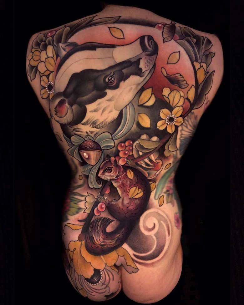 Тату мастер Chris Green, цветные масштабные неотрадишнл, нео традиционные татуировки. Большие татуировки. Фото тату | Великобритания