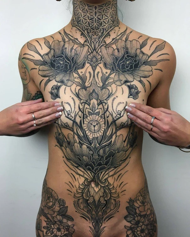 Ornamental Floral, Mandala tattoo on Chest