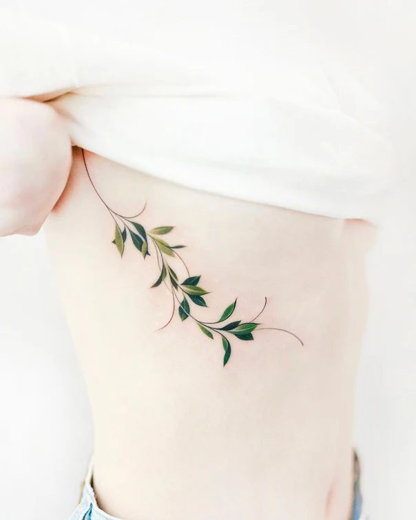 Botanic Leaves, Vine tattoo on Ribcage