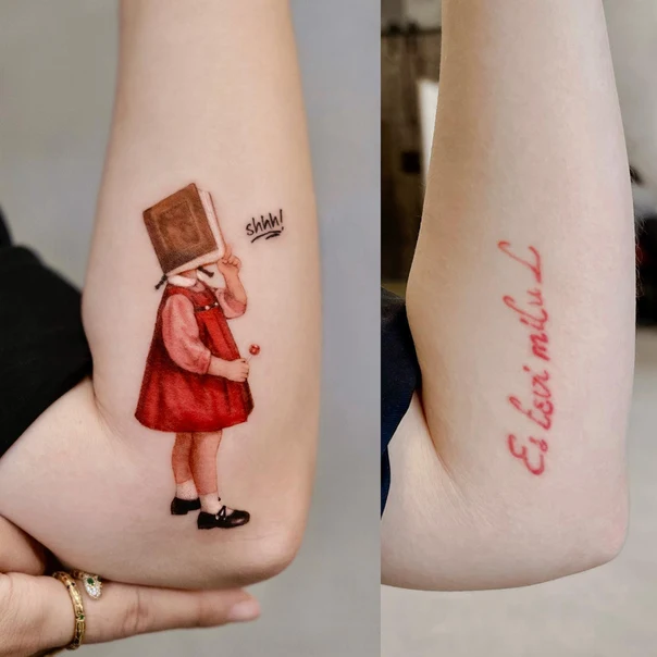 Illustrative Child, Book tattoo on Forearm