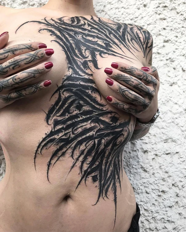 Blackwork Abstract tattoo on Chest