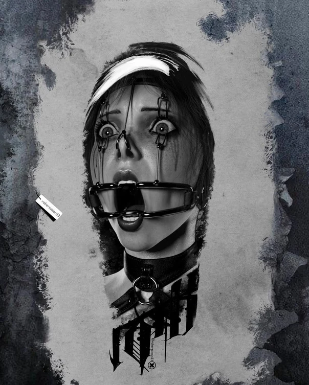Black & Grey Portrait, Gothic tattoo on Neck