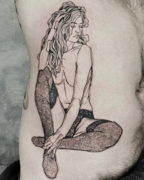 Linework Woman tattoo on Side