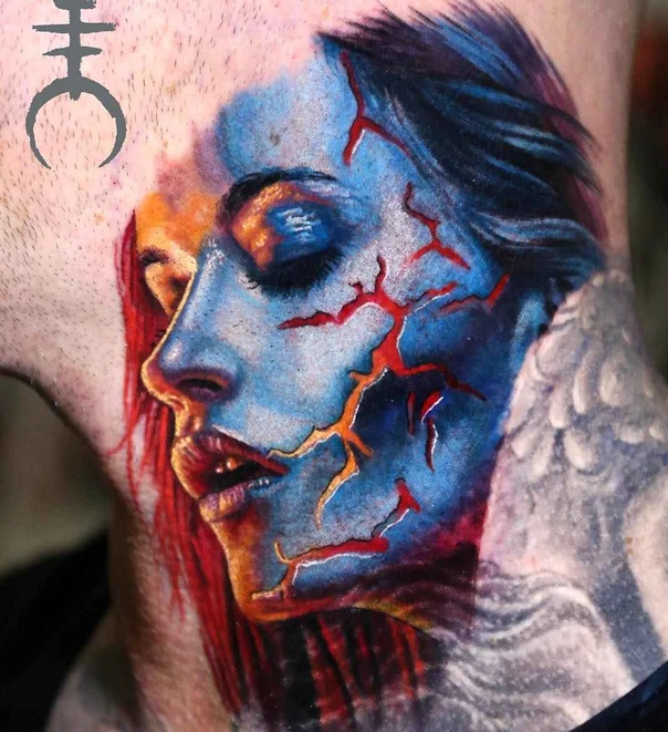 Realism Face, Abstract tattoo on Neck