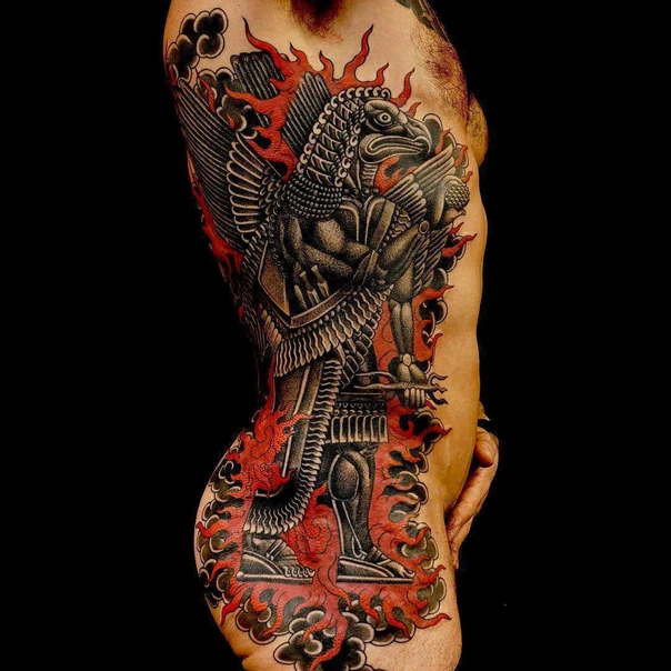 Blackwork Mythological, Bird tattoo on Side