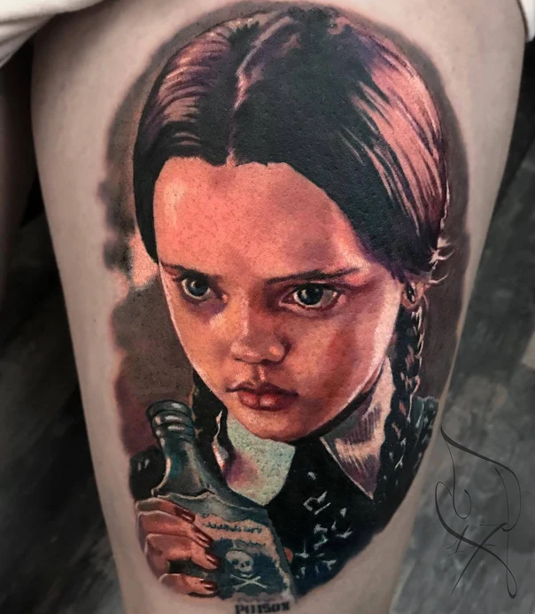 Realism Portrait, Character tattoo on Thigh
