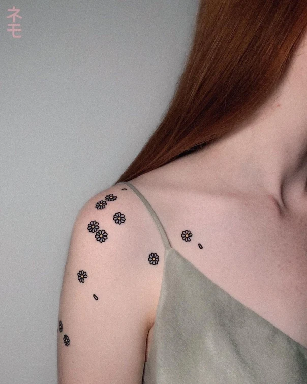 Linework Flower tattoo on Shoulder
