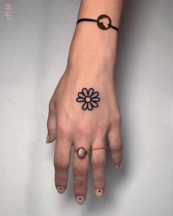 Linework Flower tattoo on Back of Hand
