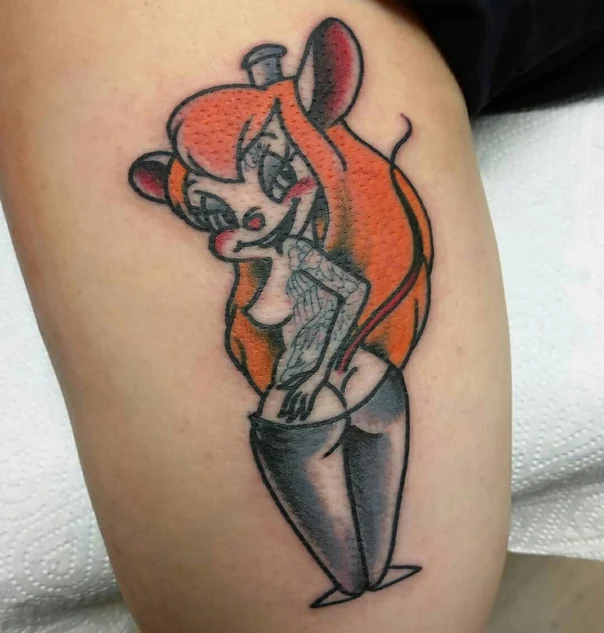 Cartoon Character tattoo on Thigh