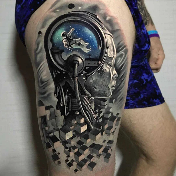 Biomechanical Astronaut, Robot tattoo on Thigh