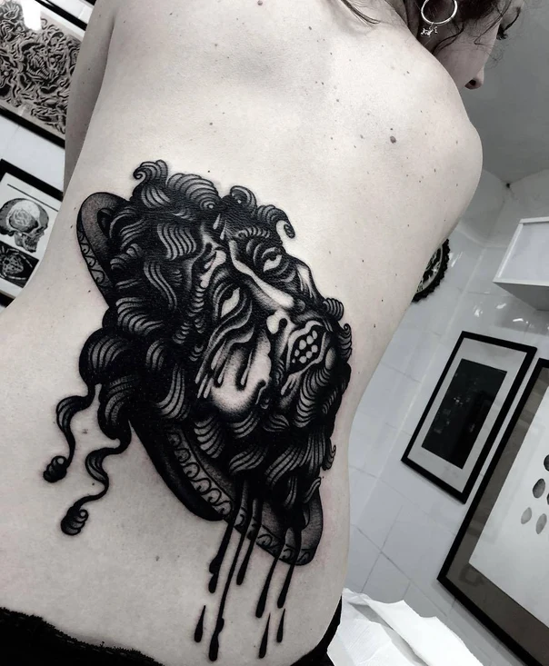 Blackwork Face, Surreal tattoo on Side