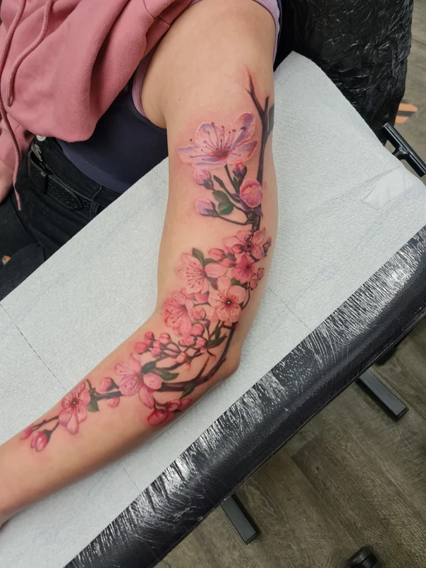 Botanic Cherry blossom, Branch tattoo on Forearm