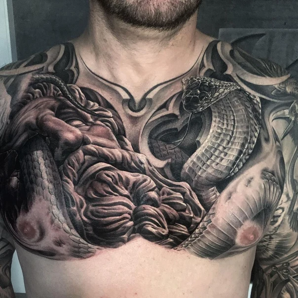 Realism Snake, Figure tattoo on Chest