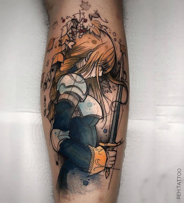 Illustrative Knight, Sword tattoo on Calf