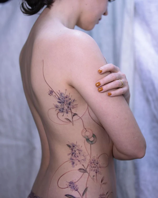 Botanic Flowers, Floral tattoo on Side
