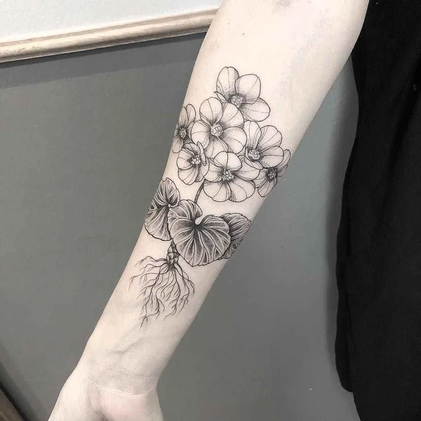 Botanic Flowers, Leaves tattoo on Forearm