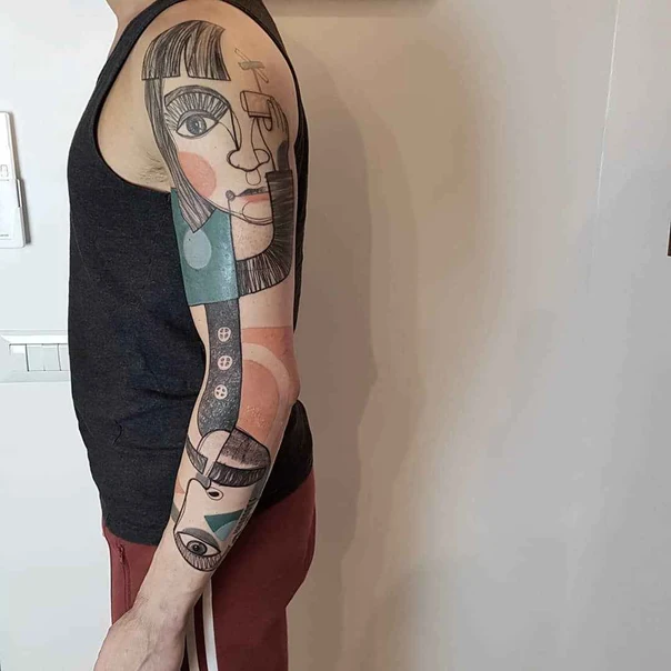 Abstract Face, Geometric tattoo on Full Sleeve